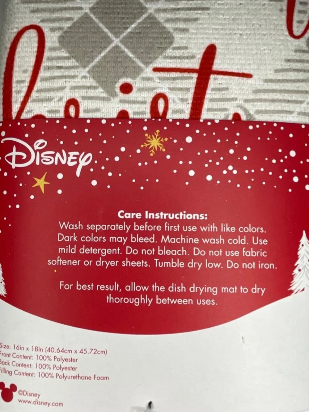 Disney Mickey Mouse Holiday Dish Drying Mat 16